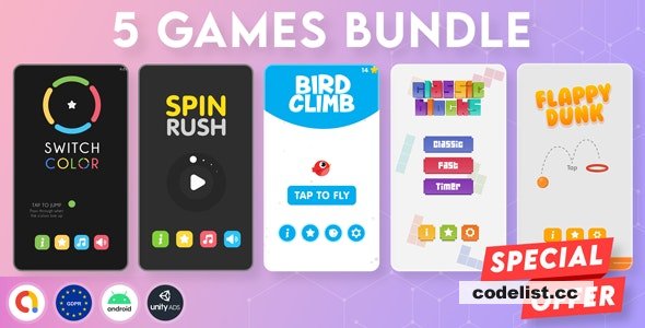 BUNDLE 5 GAMES | Admob + GDPR + Unity