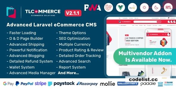 TLCommerce v2.1.1 - Laravel & VueJS Powered Ecommerce CMS with PWA - nulled