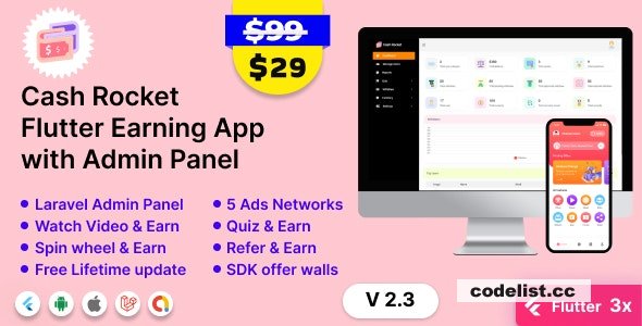 Cash Rocket v2.3 – Flutter Online Earning App with Admin Panel