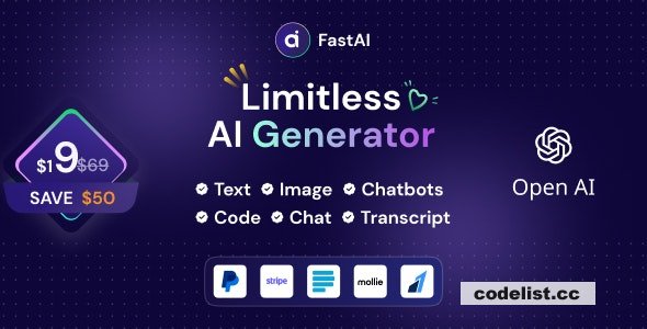 FastAi v1.2.1 - SaaS AI Content Voice Text Image Chat & Code Generator