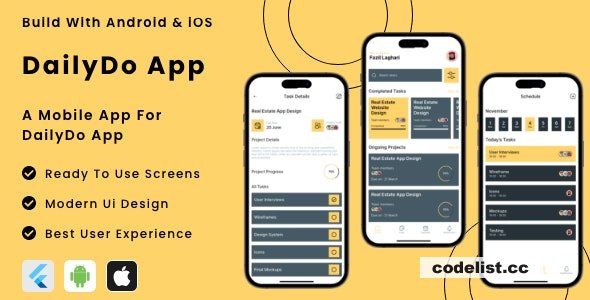 DailyDo App v1.0 - Online Daily Task Manager App Flutter | Android | iOS Mobile App Template