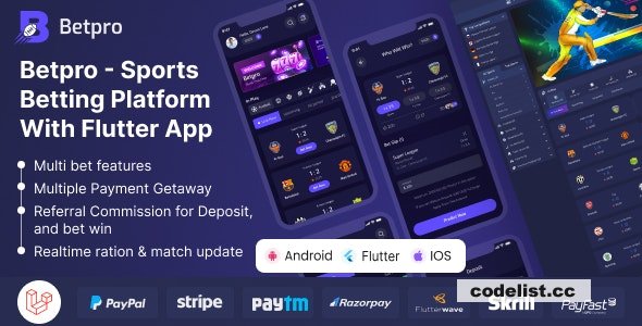 Betpro v2.2 - Sports Betting Platform PHP Laravel Admin Panel With Flutter App ios and android 