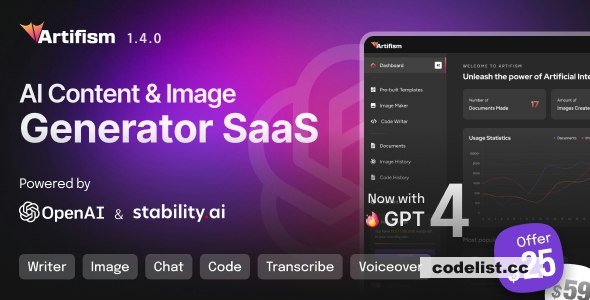 Artifism v1.4.0 - AI Content & Image Generator SaaS - nulled