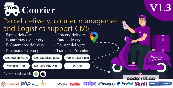 We Courier v1.3 - Courier and logistics management CMS with Merchant, Delivery app