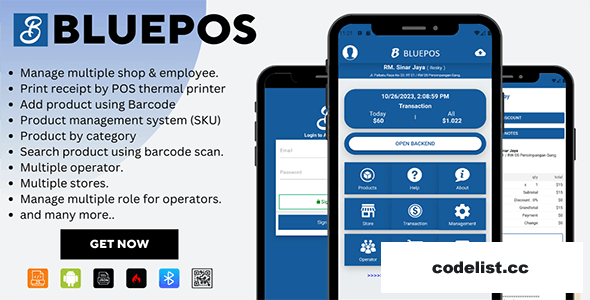 BLUEPOS v1.1 - Android Mobile Point of sale (POS) With Admin Backend API 