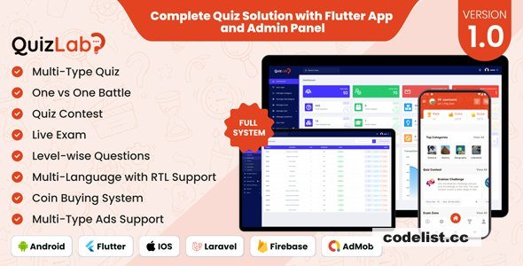 QuizLab v1.0 - Complete Quiz Solution with Flutter App and Admin Panel - nulled