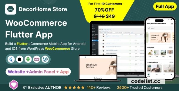 DecorHome App v1.0 - Online Furniture Selling in Flutter 3.x (Android, iOS) with WooCommerce Full App 