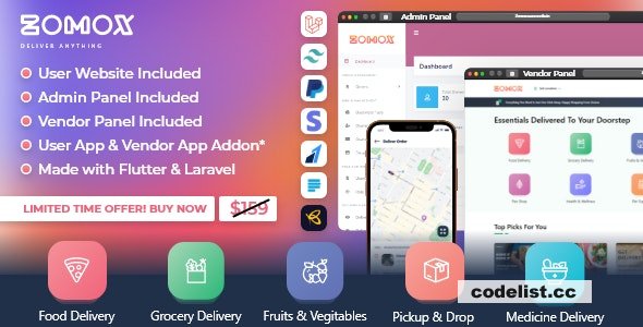 Zomox v2.1 - Grocery, Food, Pharmacy Courier & Service Provider + Backend + Driver app