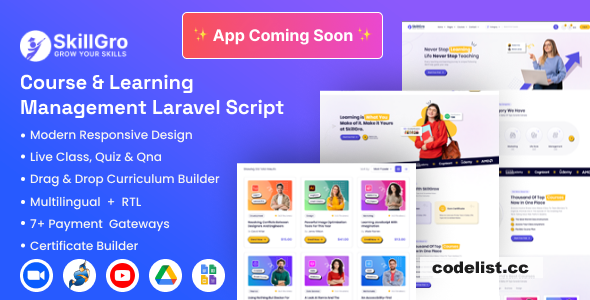 SkillGro v1.5.0 - Course & Learning Management System Laravel Script (LMS)