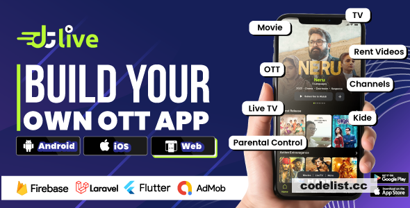 DTLive v1.6 - Movie, TV Show, OTT, Live TV, Streaming Flutter App (Android, iOS, Web) with Admin Panel