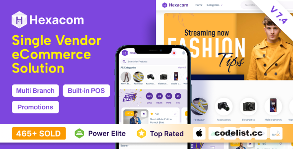 Hexacom v7.4 - single vendor eCommerce App with Website, Admin Panel and Delivery boy app