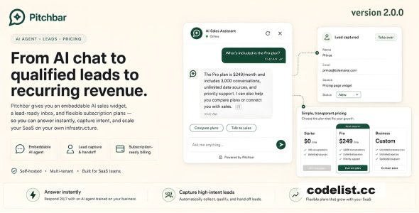 Pitchbar v2.0.0 - Self-hosted SaaS Sales AI Widget for Any Website