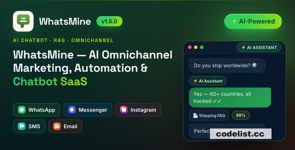 WhatsMine v1.5.0 - AI Omnichannel Marketing, Automation & Chatbot SaaS (WhatsApp, Messenger, SMS & Email)